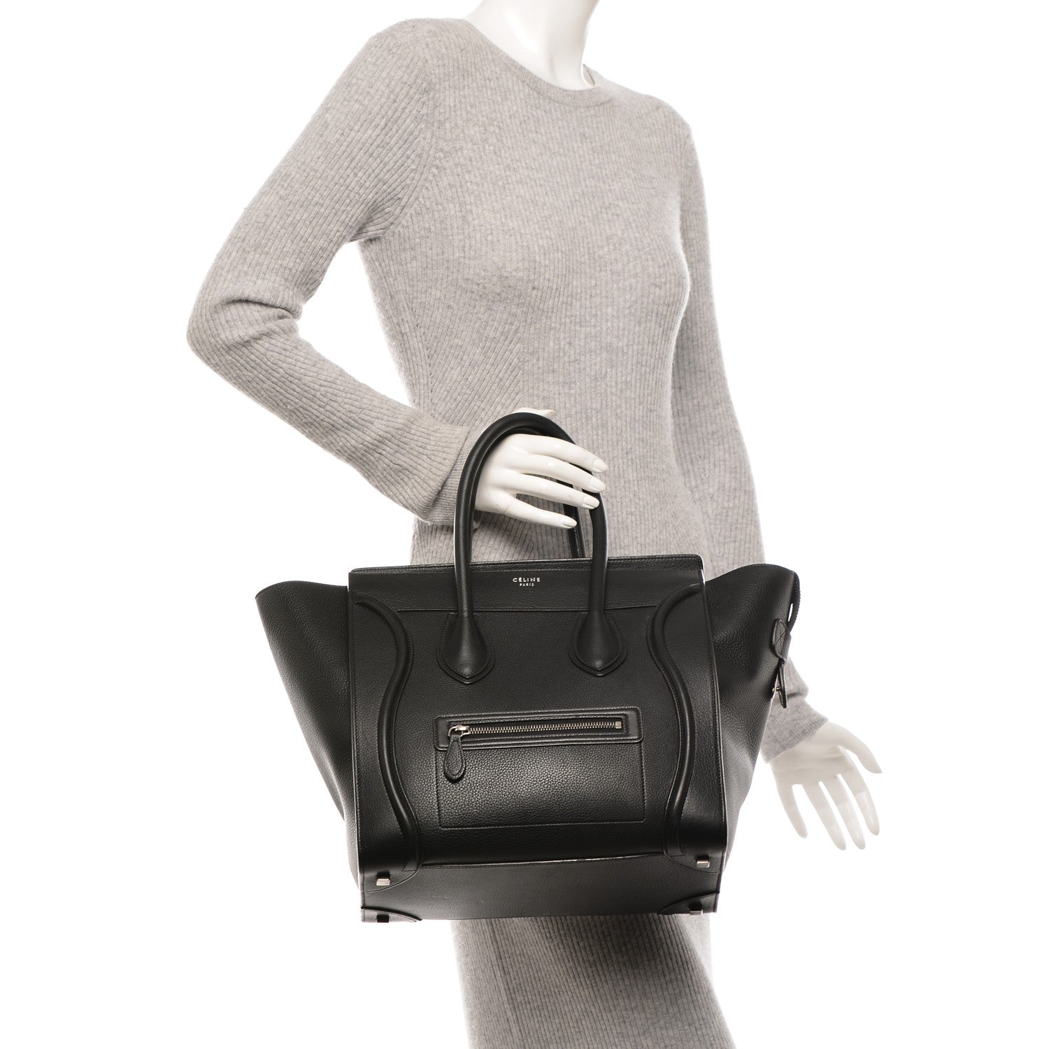 Celine Drummed Calfskin Mini Luggage Black 2 of 9