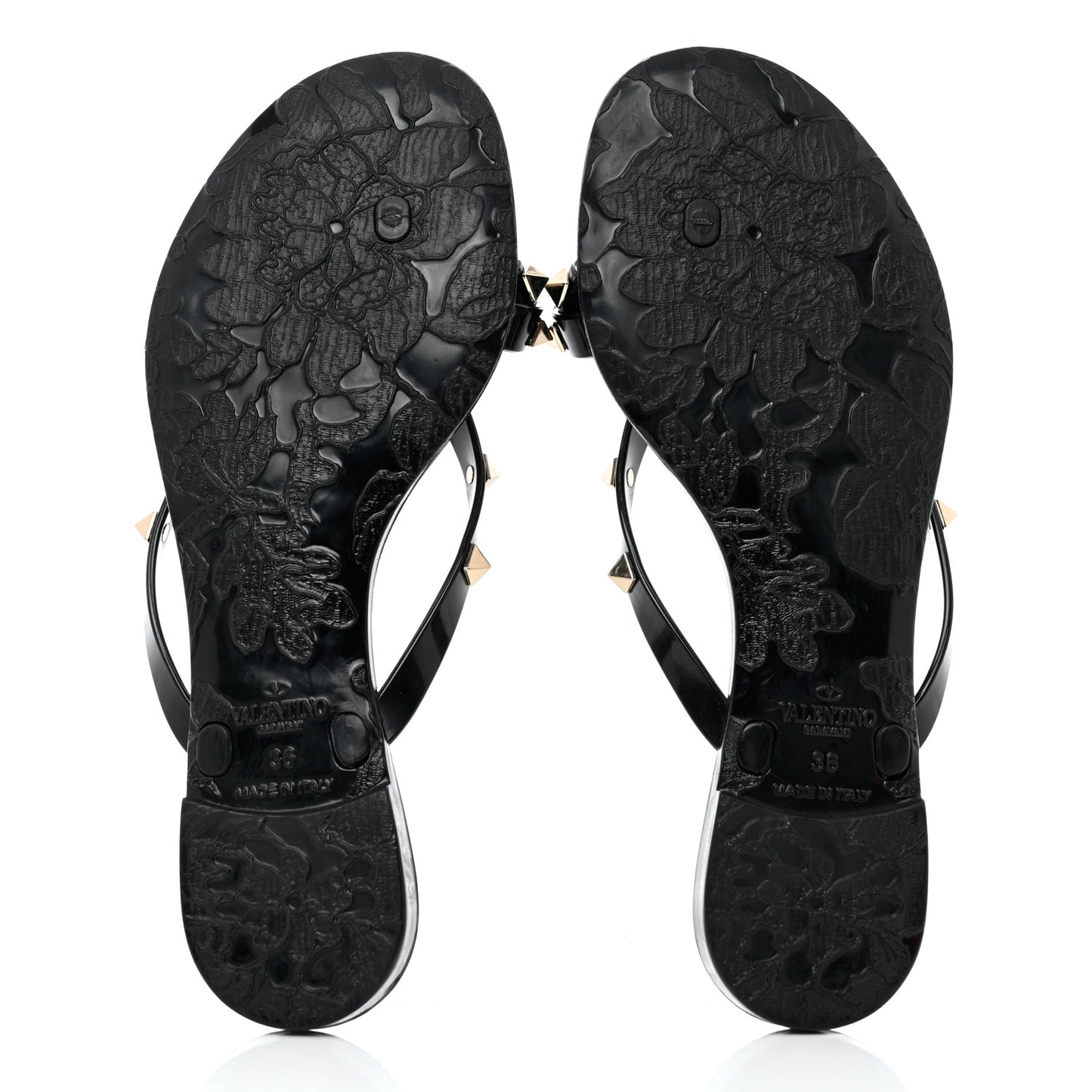 PVC Jelly Rockstud Bow Thong Sandals 36 Black
