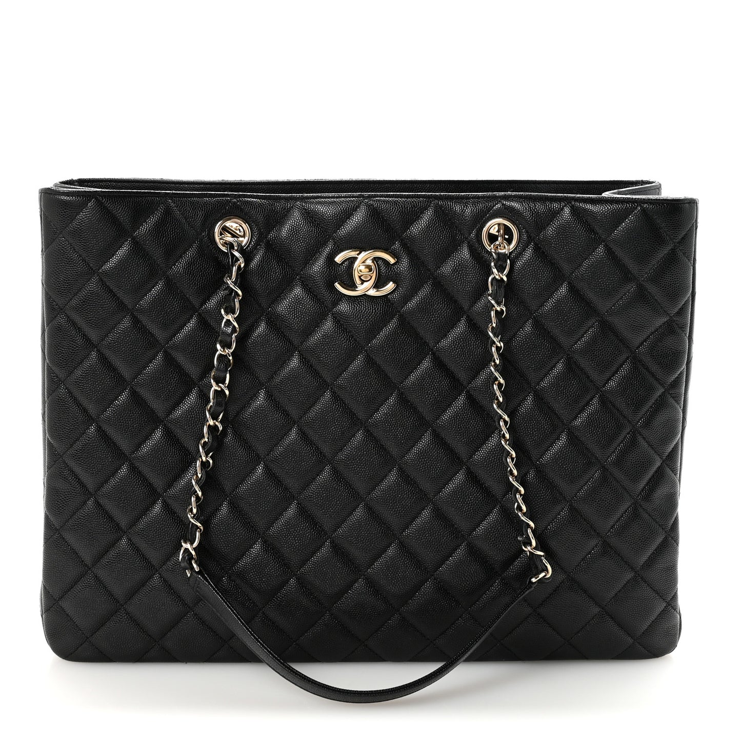 Caviar Quilted Large Shopping Tote Black
