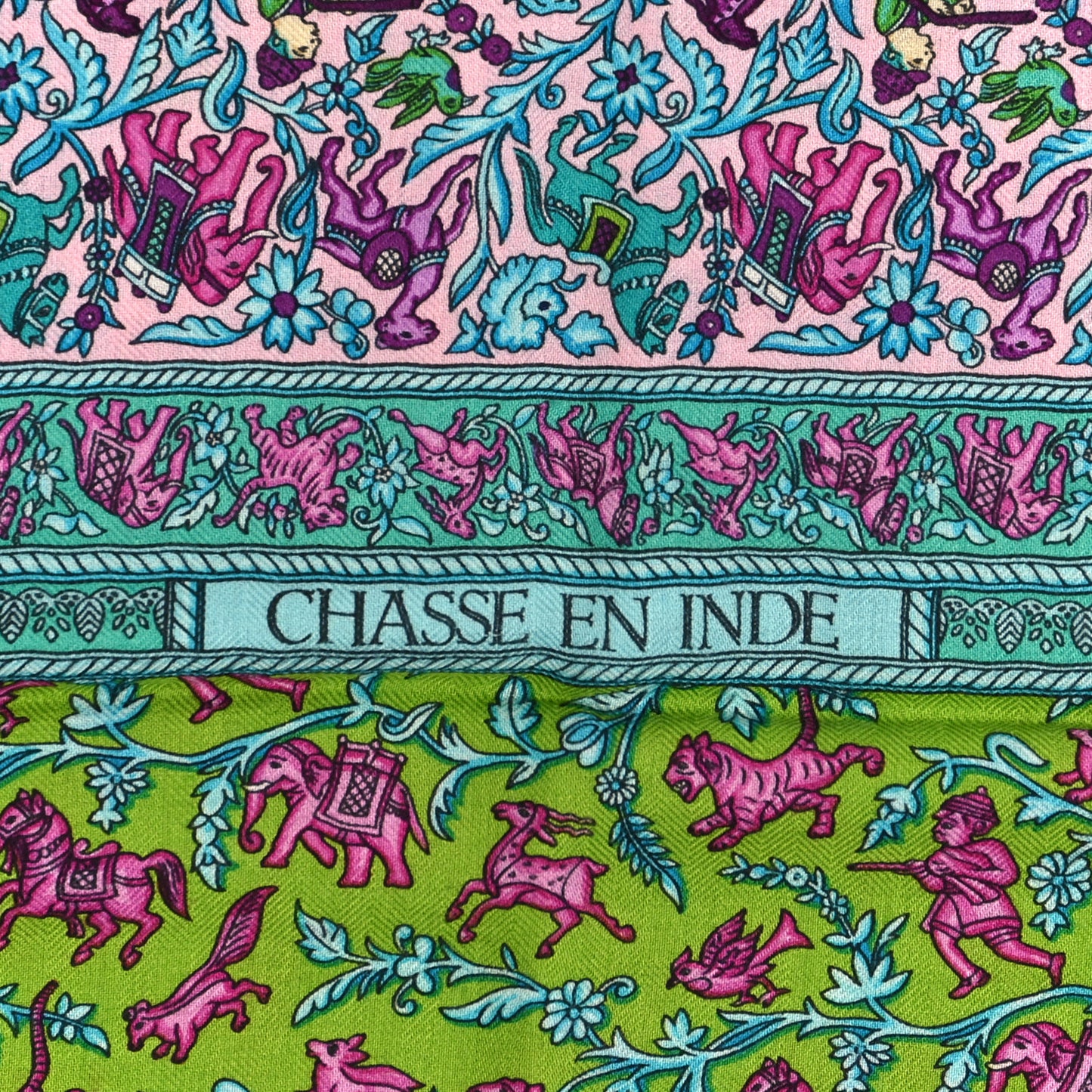 Cashmere Silk Chasse En Inde Scarf 90 Absinthe Rose Violet