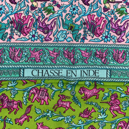 Hermes Cashmere Silk Chasse En Inde Scarf 90 Absinthe Rose Violet 4 of 4
