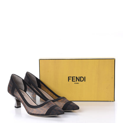 Fendi Technical Mesh Vitello Gommato FF Colibri 55mm Pumps 40 Tobacco Moro Black 9 of 9