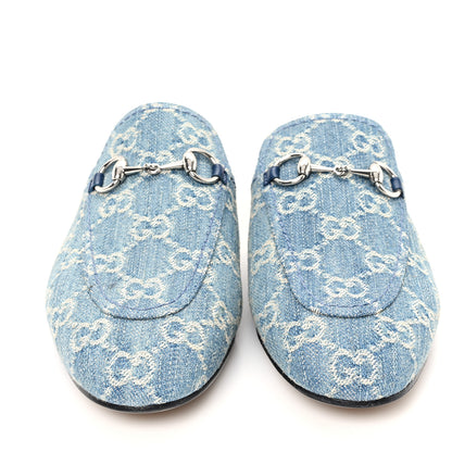 Gucci New Denim GG Malaga Kid Womens Princetown Slippers 36.5 Light Blue Royale 3 of 10