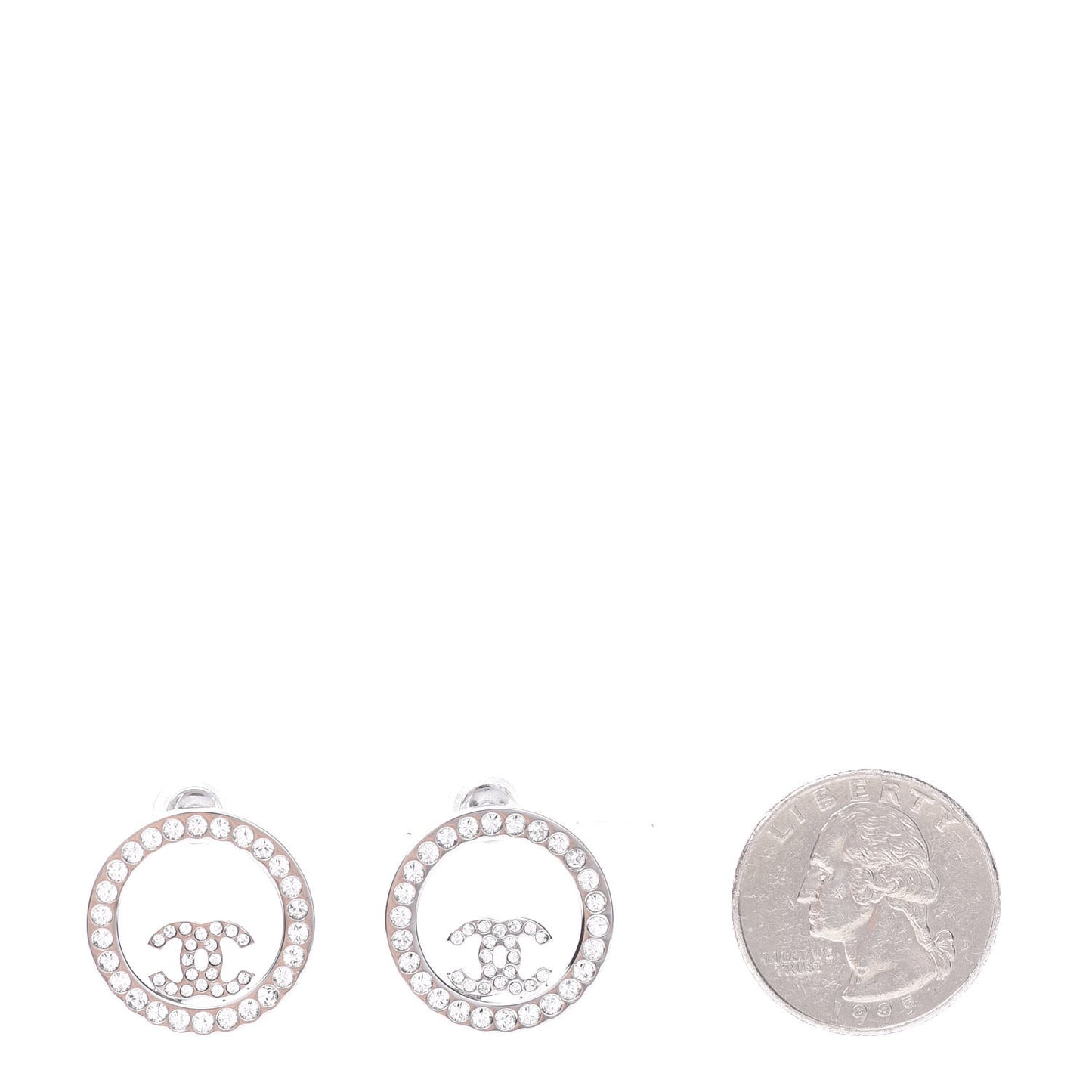 Crystal CC Round Earrings Silver
