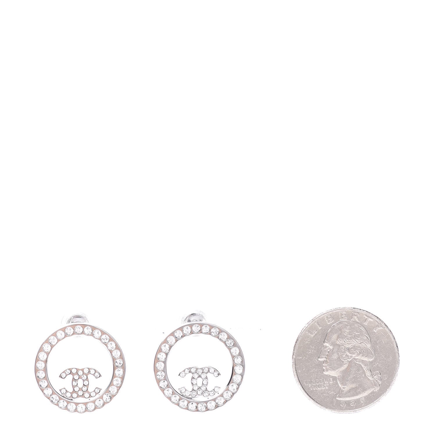 Chanel Crystal CC Round Earrings Silver 2 of 5