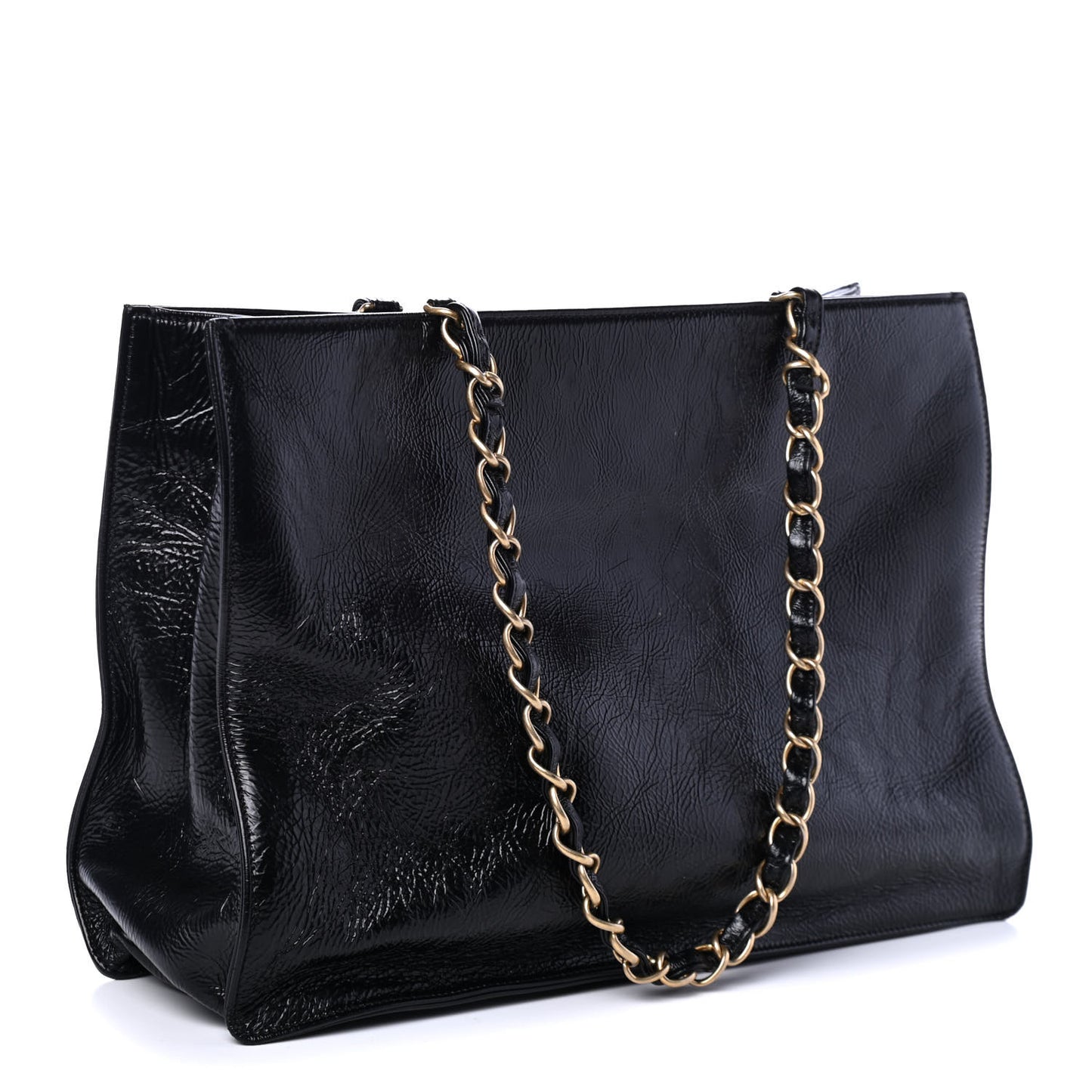 Shiny Aged Calfskin Shopping Bag Black
