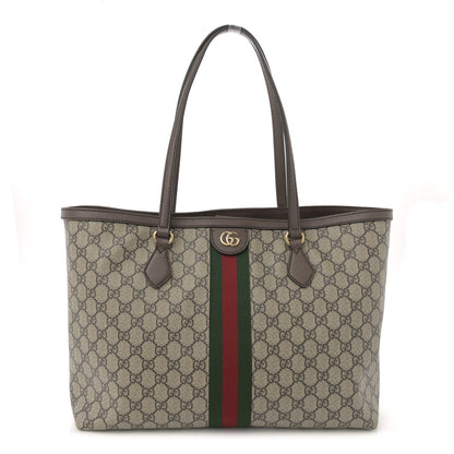 Gucci GG Supreme Monogram Textured Calfskin Web Medium Ophidia Shopping Tote Beige Ebony New Acero 1 of 21