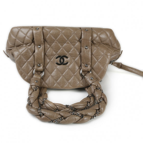 Lambskin Vintage Ligne Lady Braid Tote Taupe