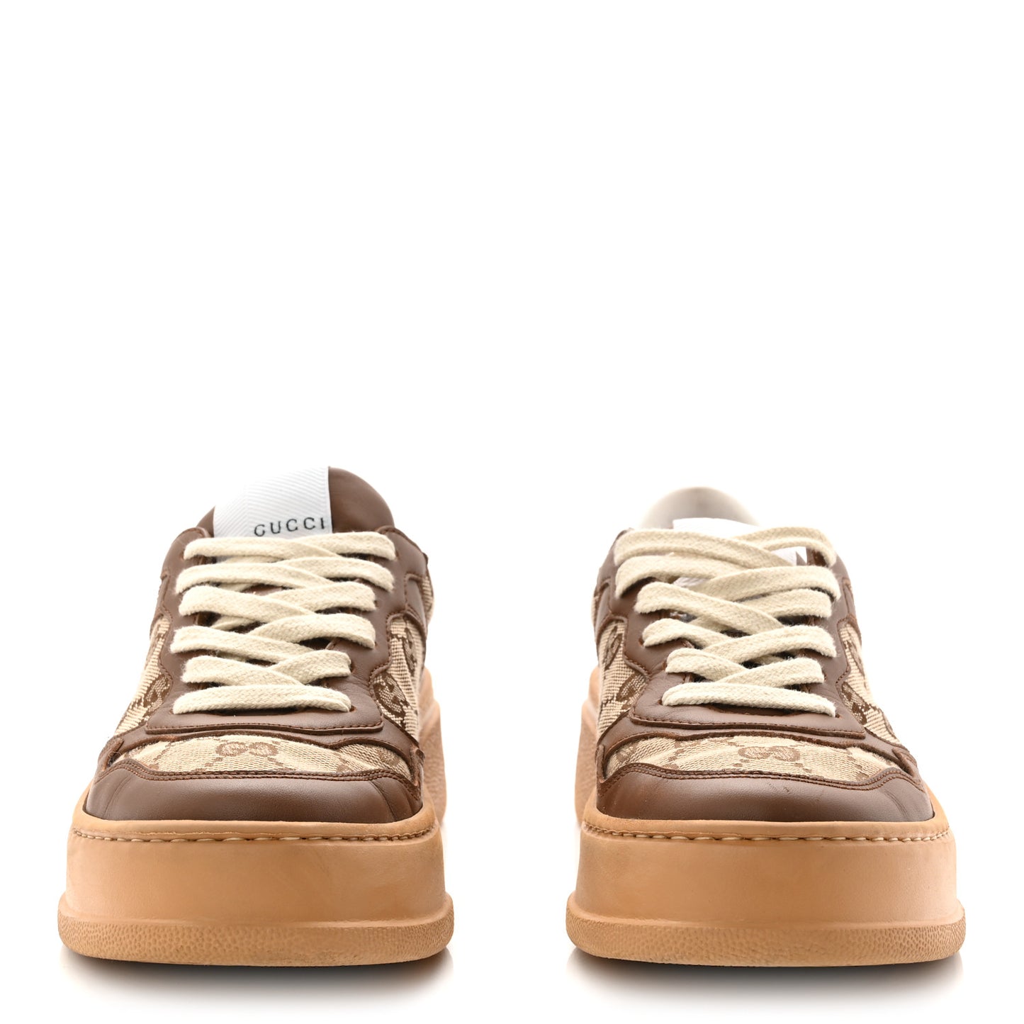 Calfskin GG Monogram Womens Platform 55mm Sneakers 35.5 Hezelnut Beige Ebony Mystic White