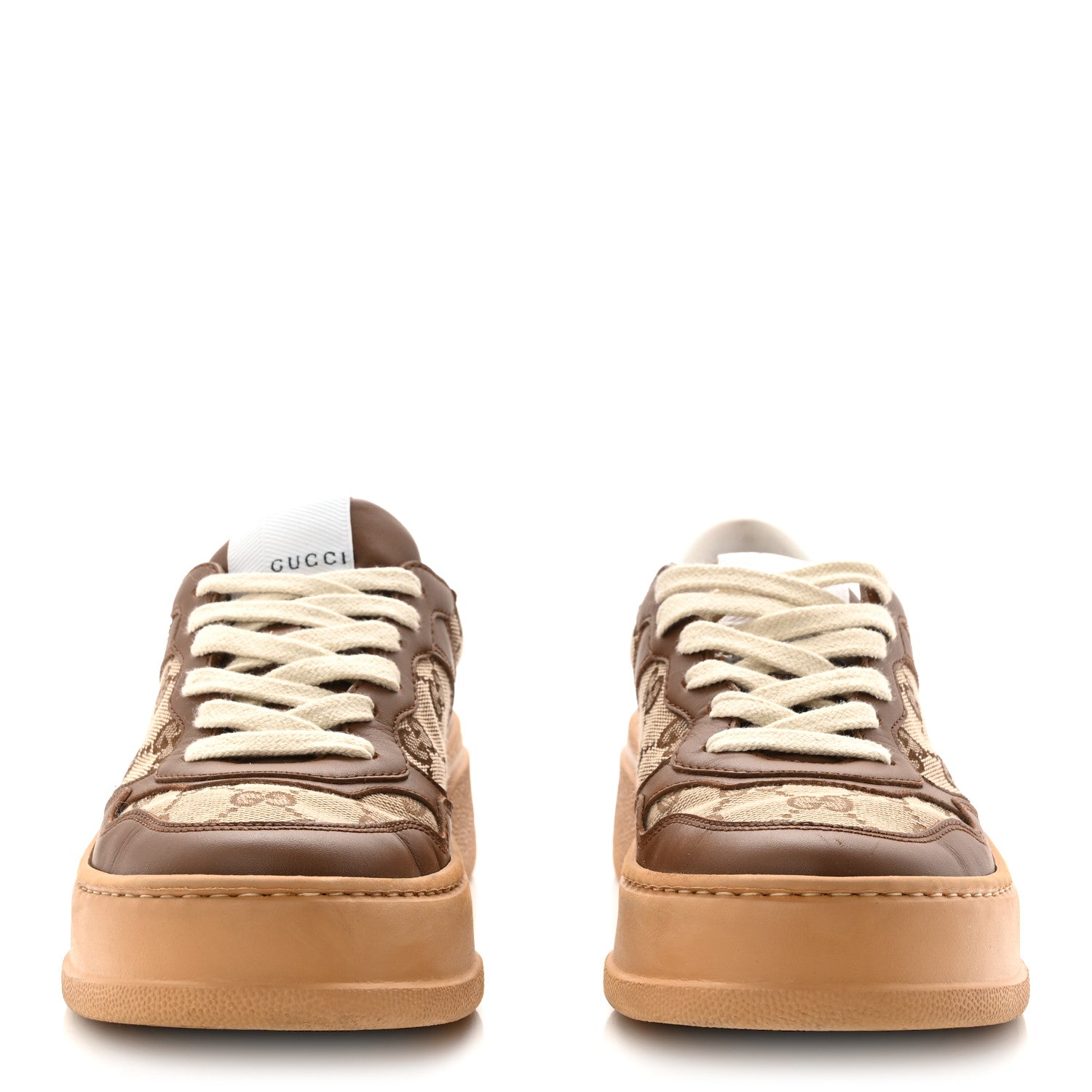 Gucci Calfskin GG Monogram Womens Platform 55mm Sneakers 35.5 Hezelnut Beige Ebony Mystic White 3 of 10