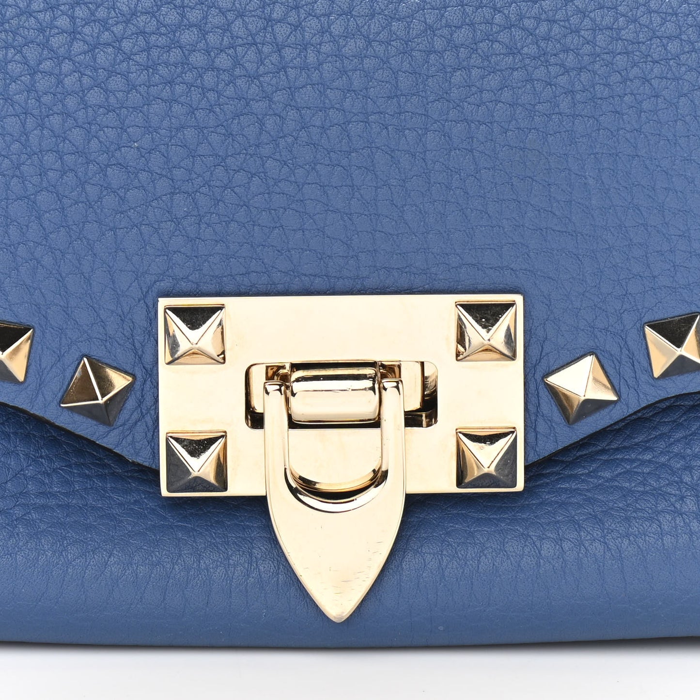 Pebbled Calfskin Mini Rockstud Flap Saddle Crossbody Bag Blue