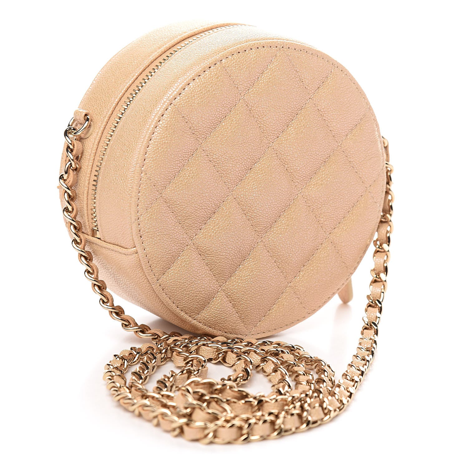 Chanel Iridescent Caviar Quilted Round Clutch With Chain Beige 3 of 10