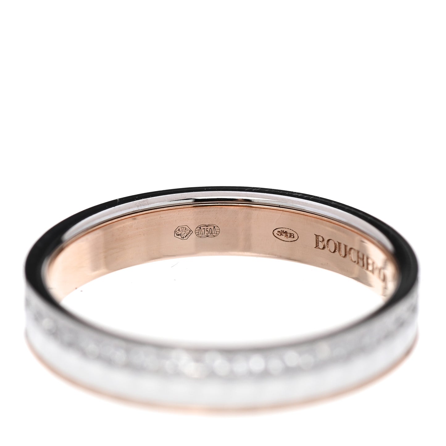 18K Pink White Gold Ceramic Diamond Quatre Classique Wedding Band Ring 56 7.75