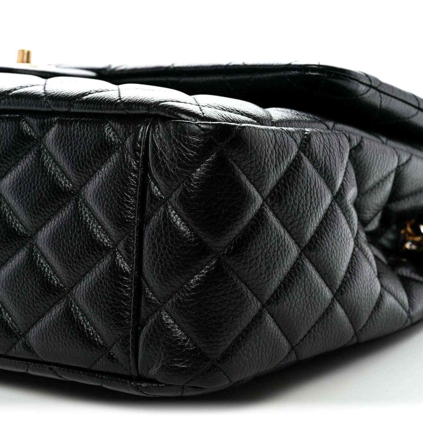 Grained Calfskin Quilted XXL Travel Flap Bag Black