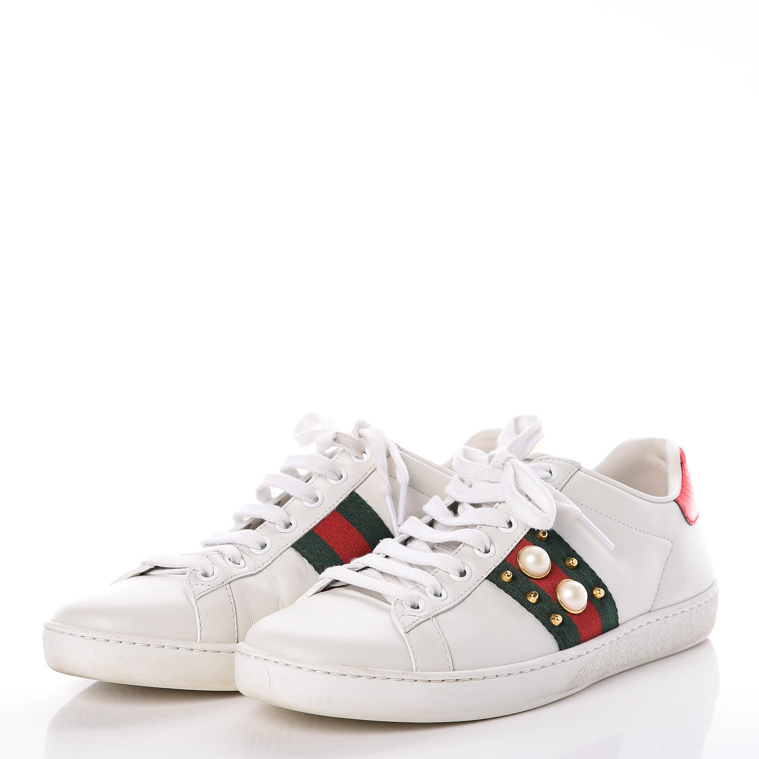 Gucci Calfskin Web Pearl Studded Ace Sneakers 36 White 3 of 10