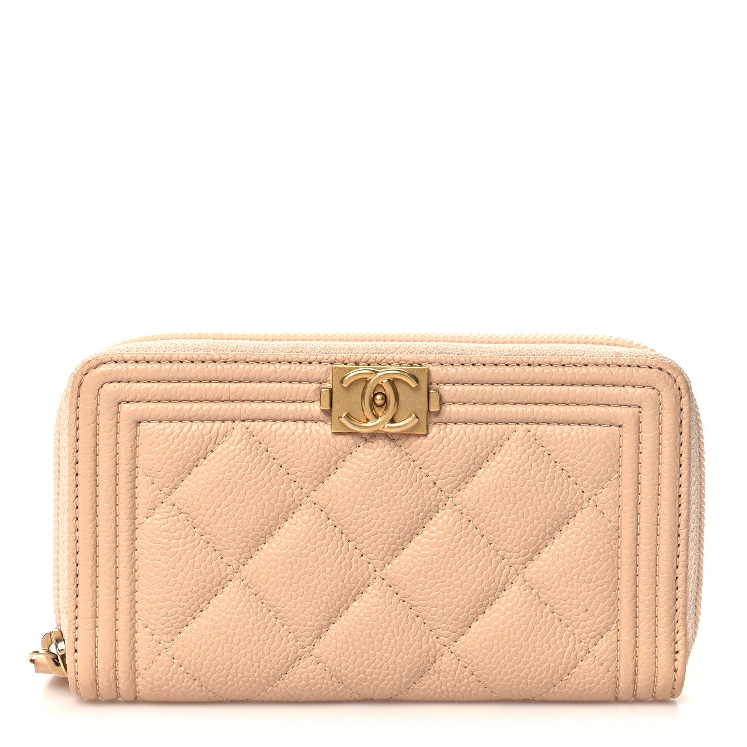 Chanel Caviar Quilted Small Boy Zip Around Wallet Beige 1 of 10