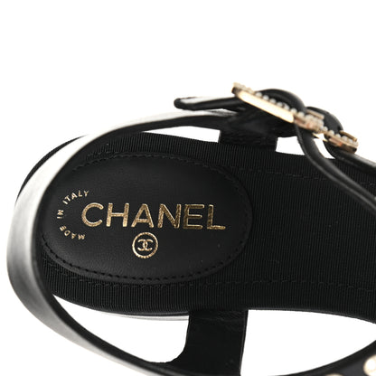 Chanel Calfskin Grosgrain Pearl Thong Sandals 35.5 Black 7 of 7