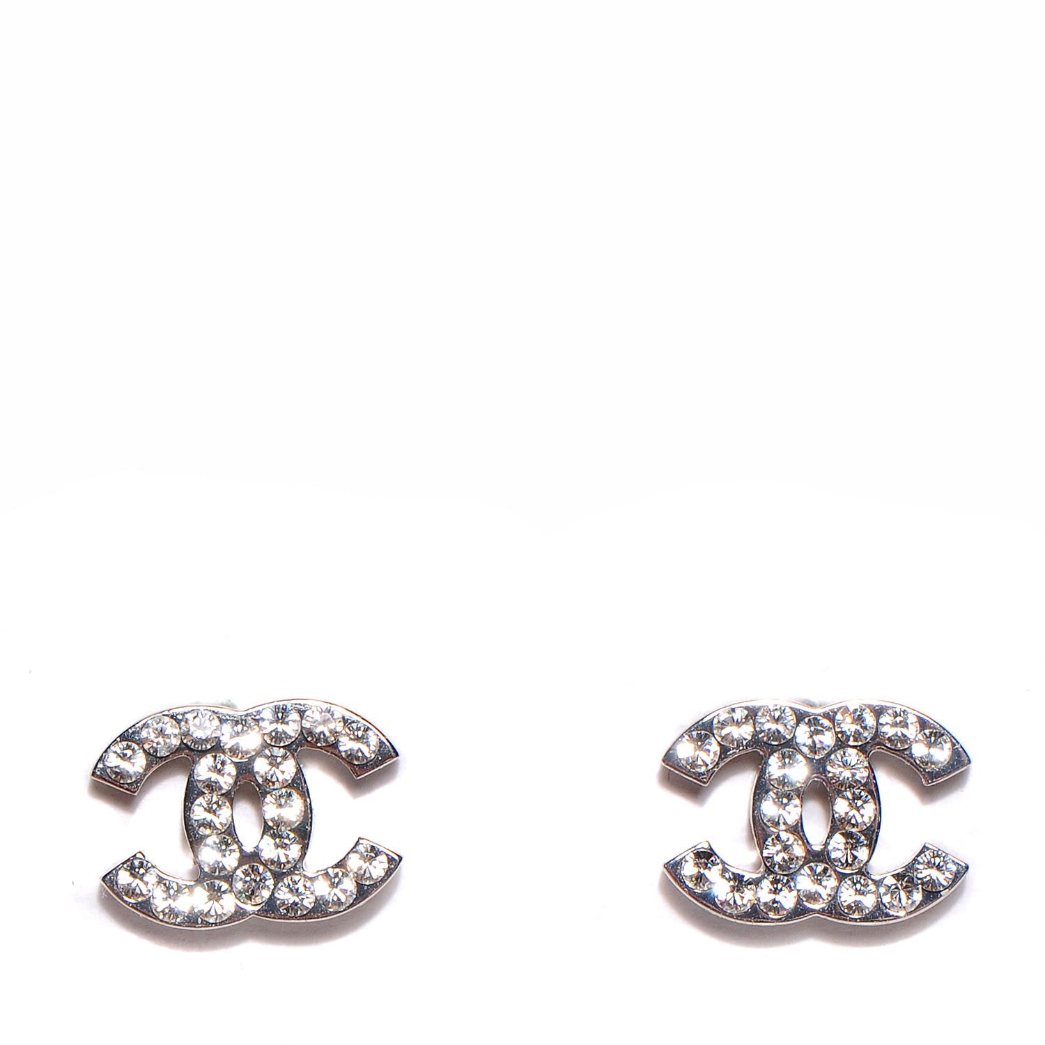 Chanel Crystal Timeless CC Earrings Silver 1 of 5