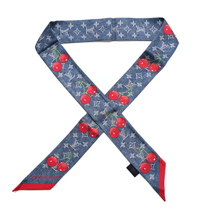 Louis Vuitton LV X TM Silk Monogram Cerises Bandeau Denim Blue 1 of 3
