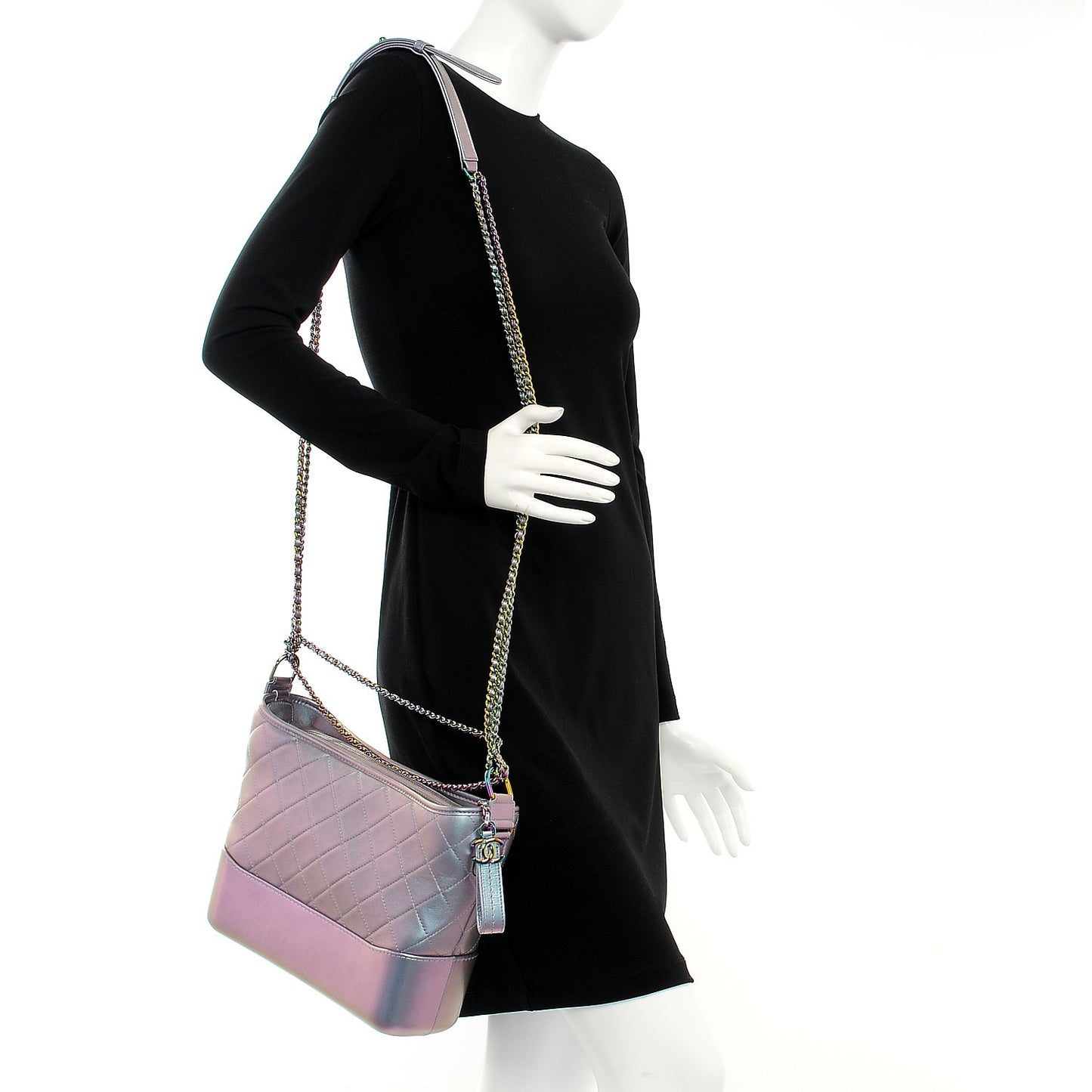 Iridescent Lambskin Calfskin Quilted Medium Gabrielle Hobo Light Purple