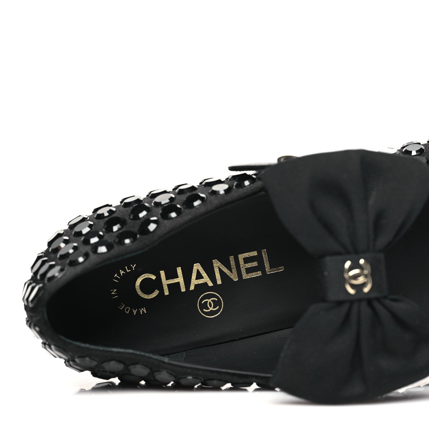 Chanel Satin Strass Bow Mary Jane Flats 36.5 Black 7 of 9