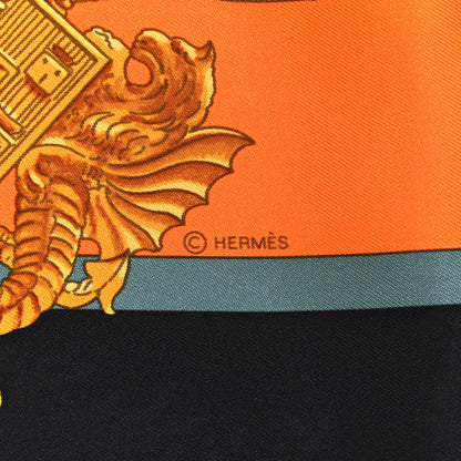 Hermes Silk Harnais De Cour Scarf 90 Black Orange Rouge 4 of 6
