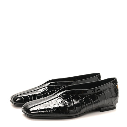 Chanel Patent Calfskin Crocodile Embossed Ballet Flats 36.5 Black 6 of 20