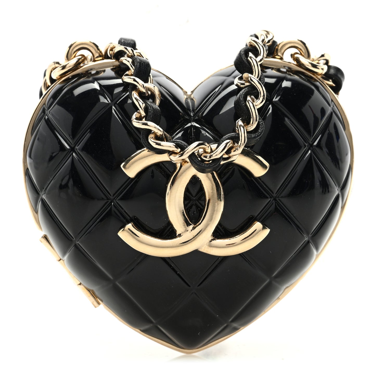 Resin CC Heart Crossbody Locket Necklace Gold Black