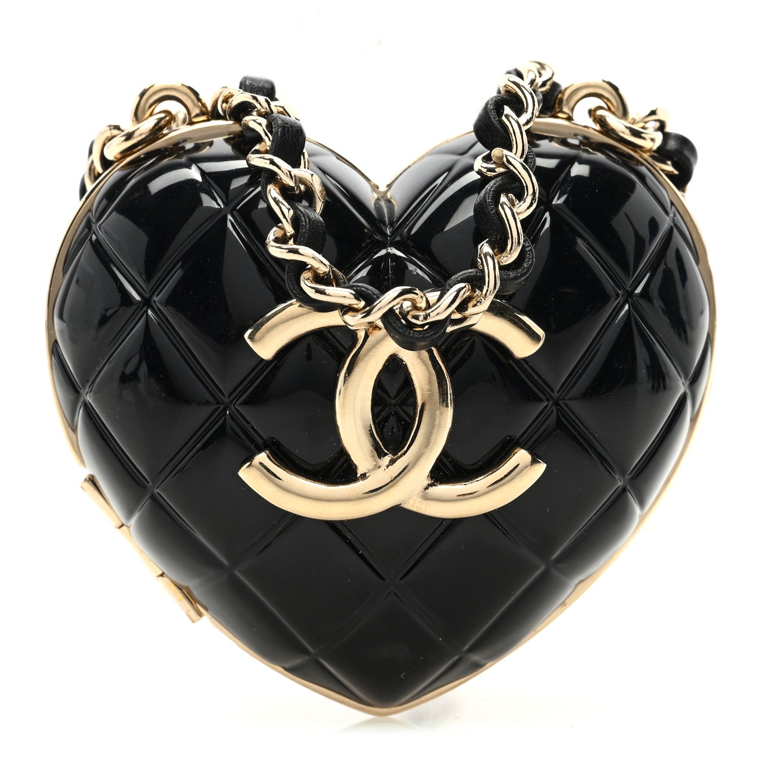 Chanel Resin CC Heart Crossbody Locket Necklace Gold Black 1 of 8
