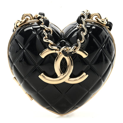 Chanel Resin CC Heart Crossbody Locket Necklace Gold Black 1 of 8