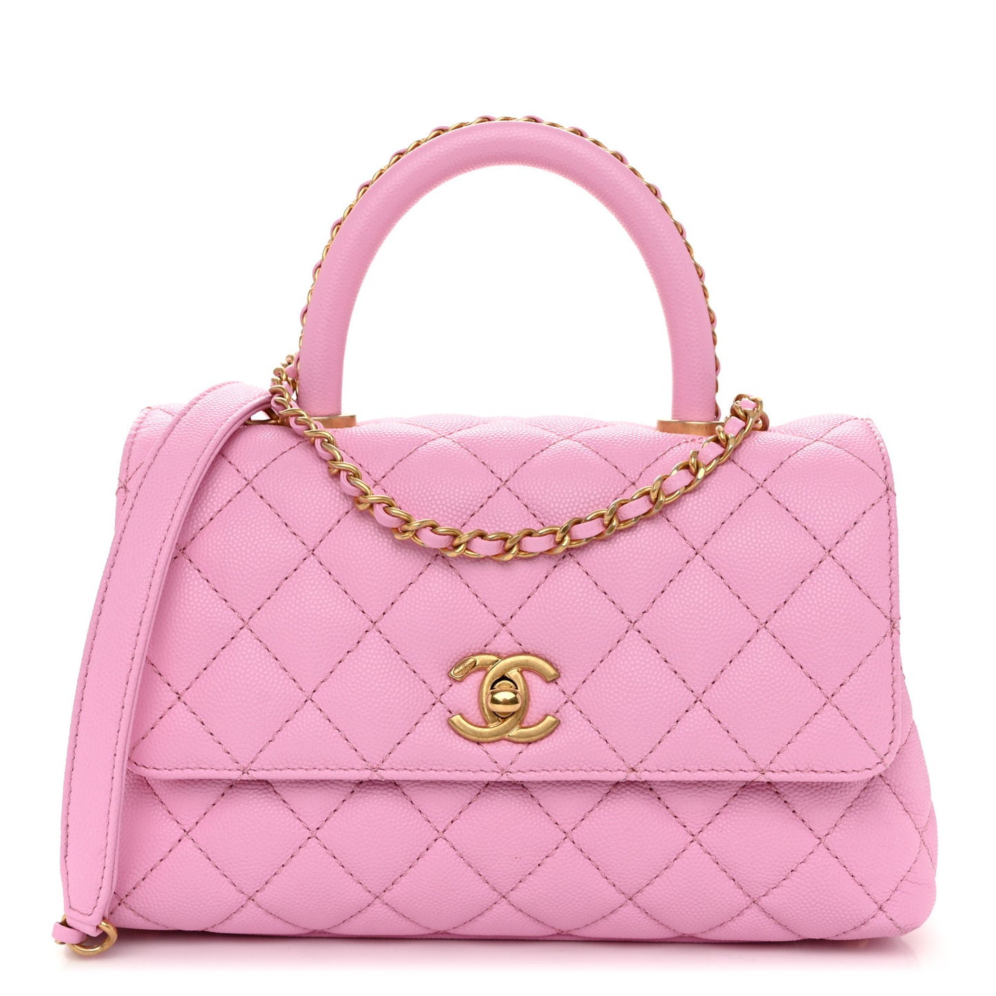 Caviar Quilted Mini Coco Chain Handle Flap Pink
