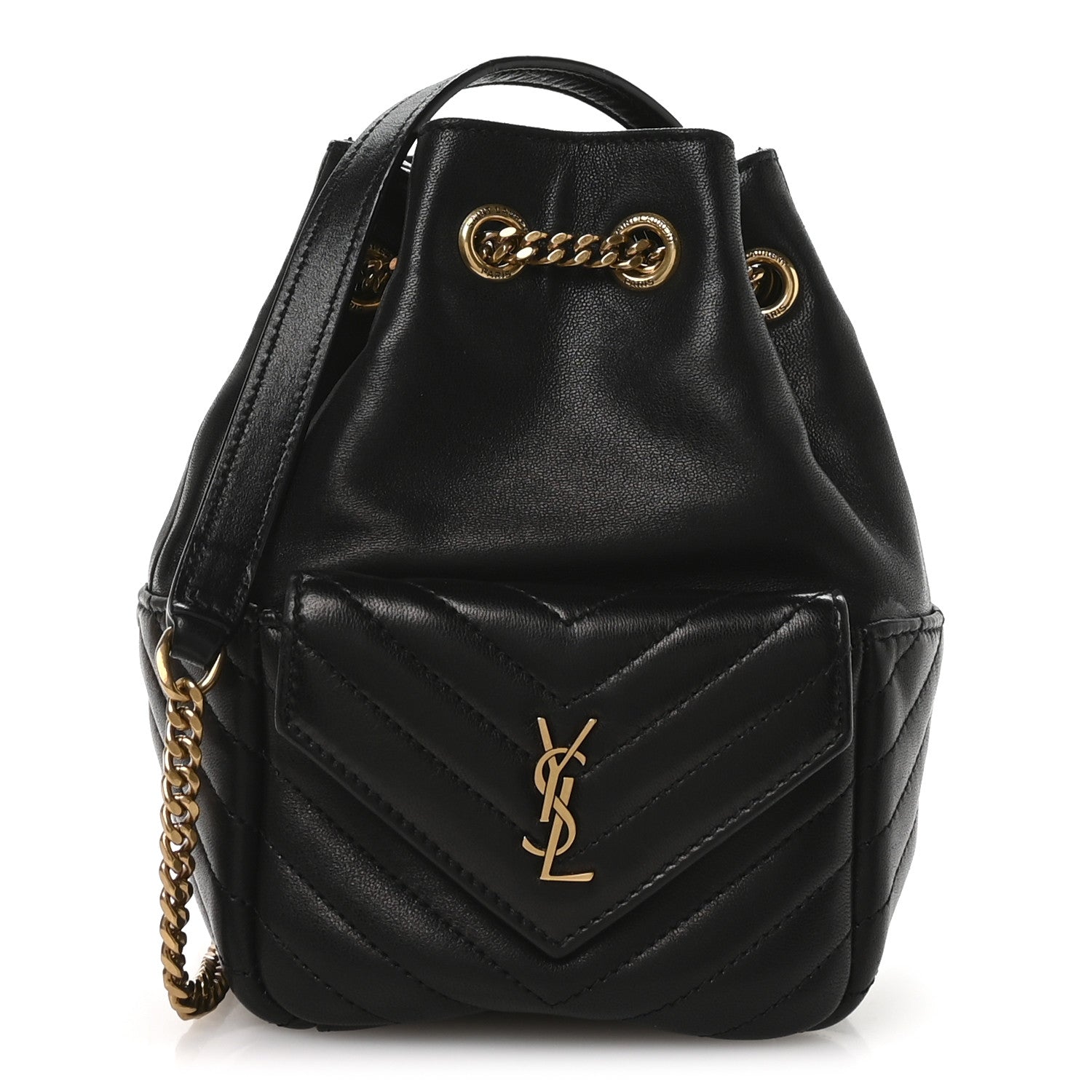 Saint Laurent Lambskin Matelasse Monogram Joe Nano Bucket Bag Black 1 of 19