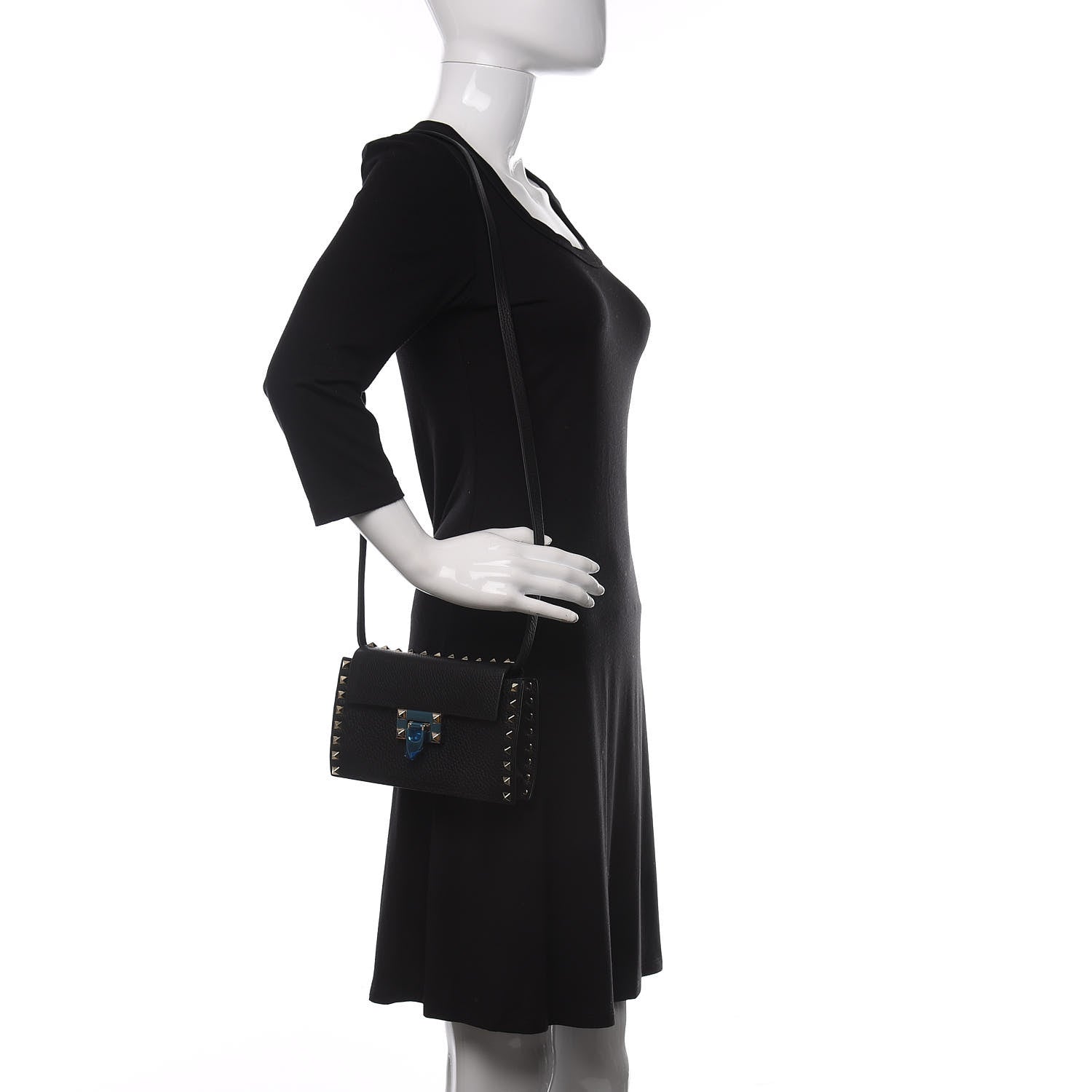 Valentino Garavani Pebbled Calfskin Small Rockstud Overlay Flap Shoulder Bag Black 2 of 9