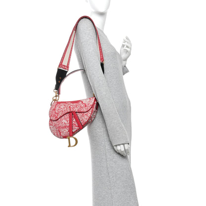 Christian Dior Canvas Reverse Embroidered Toile De Jouy Saddle Bag With Strap Red 2 of 10