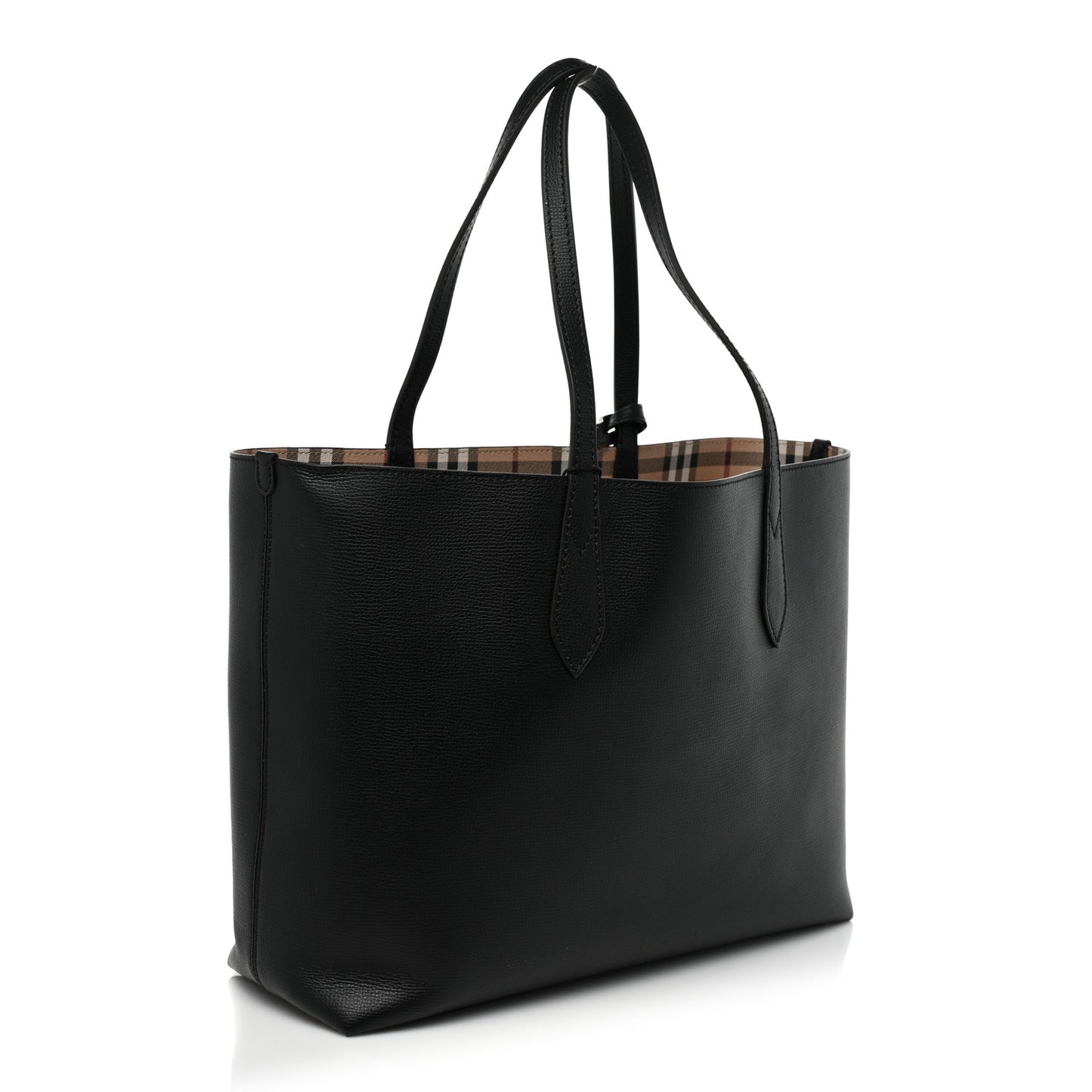 Grainy Calfskin Haymarket Check Small Reversible Tote Black