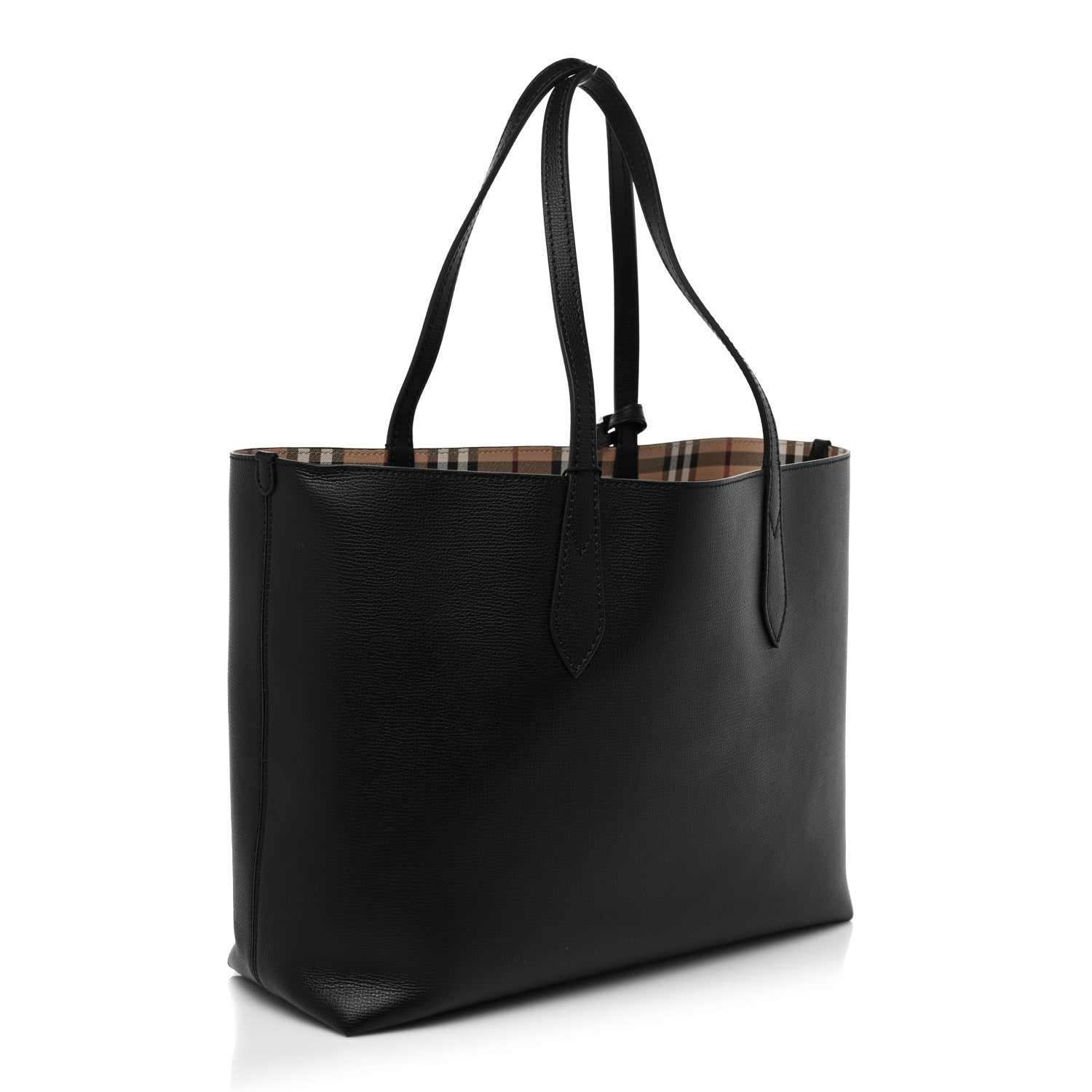 Burberry Grainy Calfskin Haymarket Check Small Reversible Tote Black 3 of 8