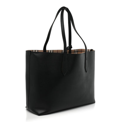 Burberry Grainy Calfskin Haymarket Check Small Reversible Tote Black 3 of 8