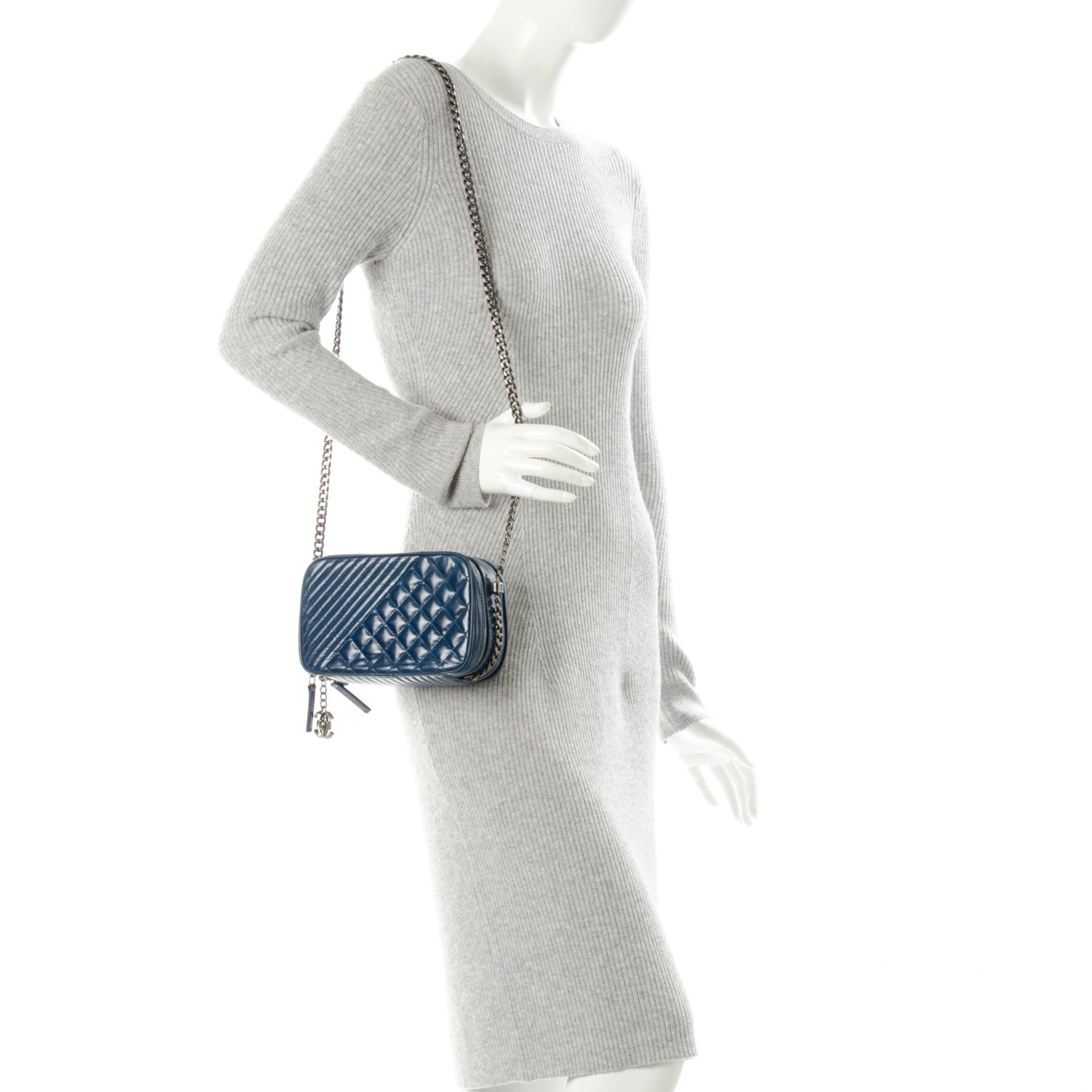 Chanel Glazed Calfskin Small Quilted Coco Boy Camera Bag Blue 2 of 7
