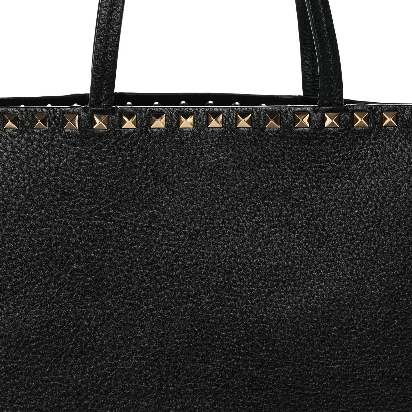 Grained Calfskin Rockstud Shoulder Tote Black