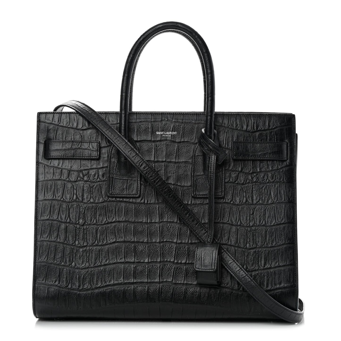 Calfskin Crocodile Embossed Small Sac de Jour Black