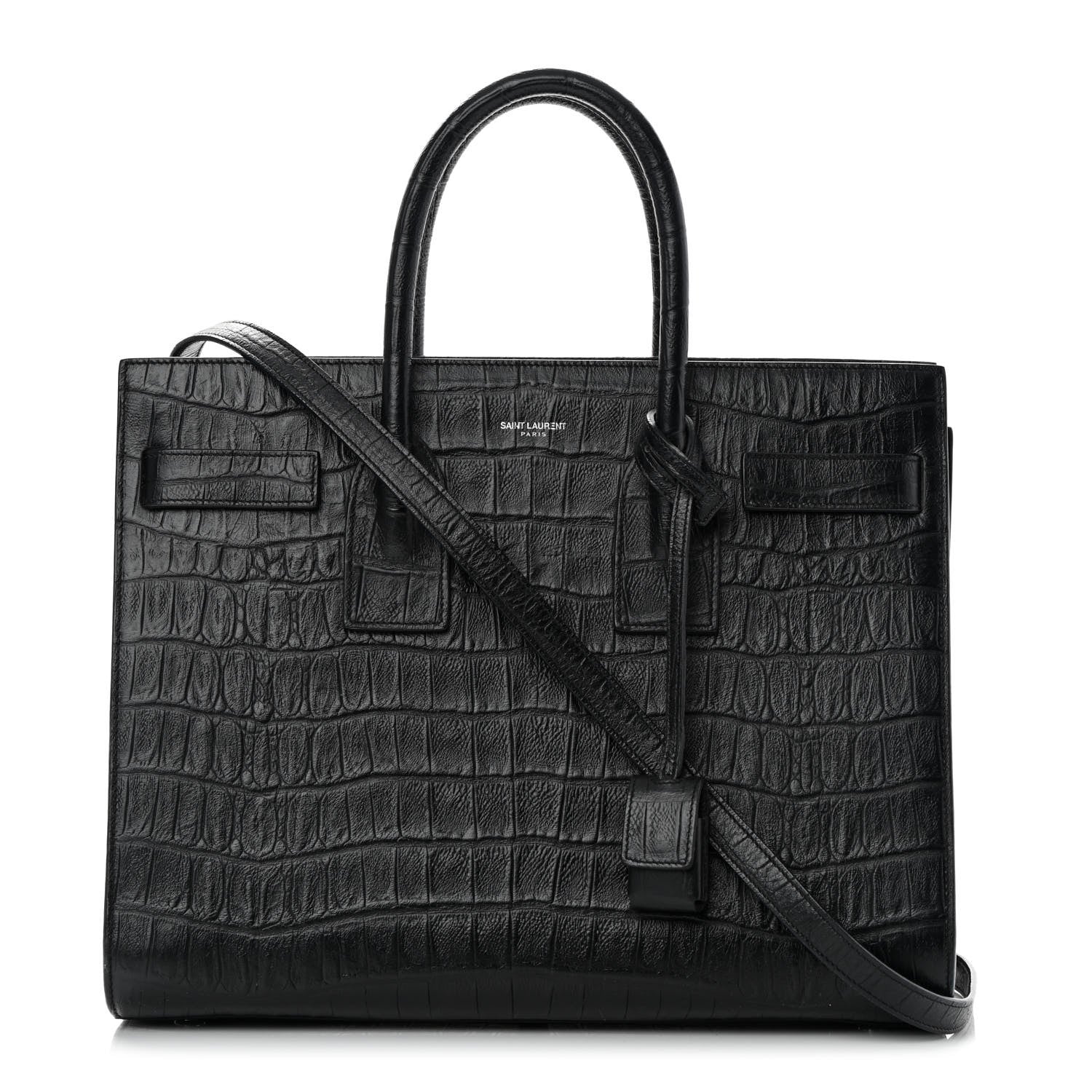 Saint Laurent Calfskin Crocodile Embossed Small Sac de Jour Black 1 of 13