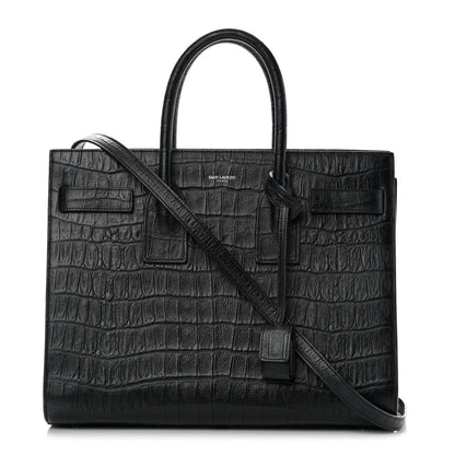 Saint Laurent Calfskin Crocodile Embossed Small Sac de Jour Black 1 of 13
