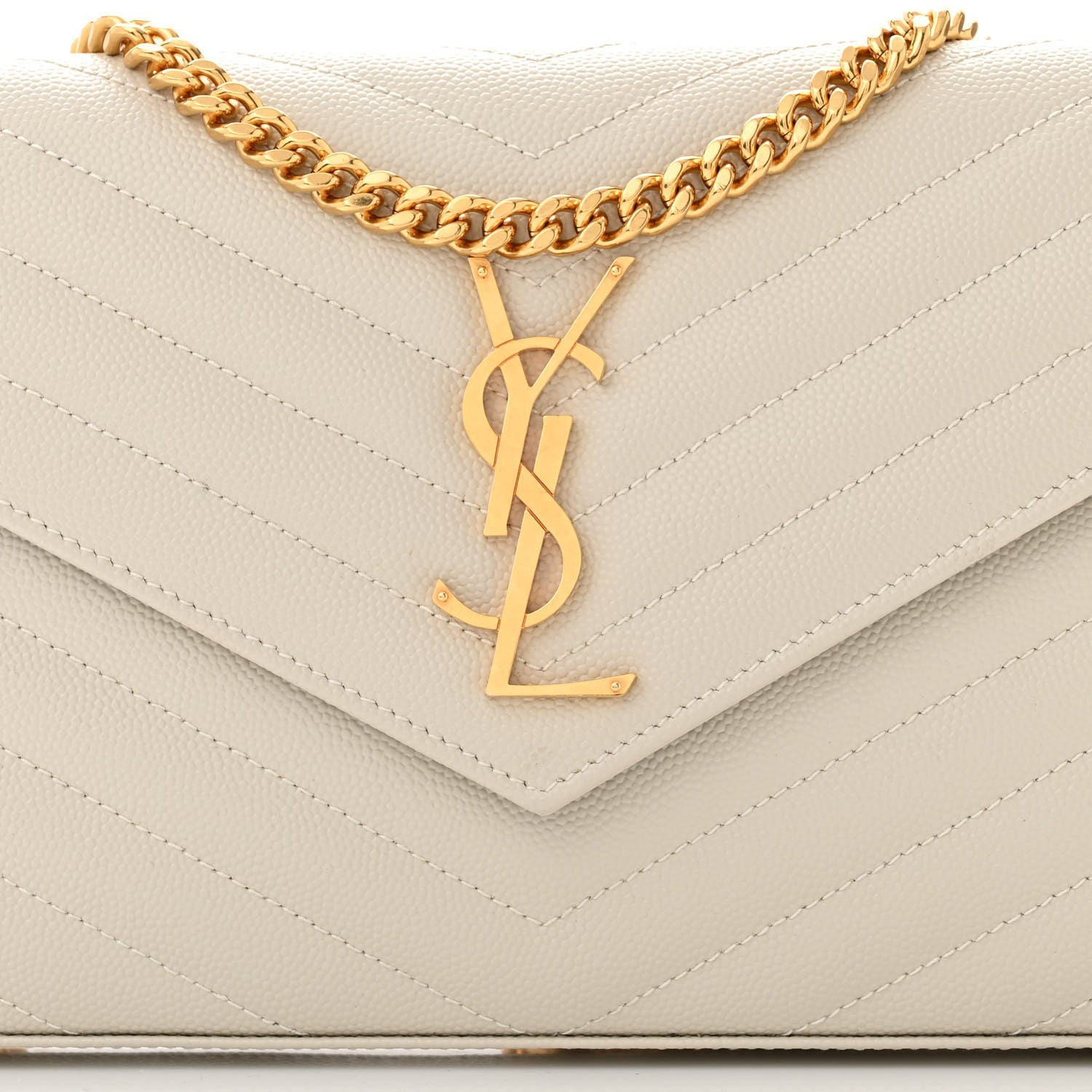 Saint Laurent Grain De Poudre Matelasse Chevron Monogram Chain Wallet Crema Soft 8 of 11