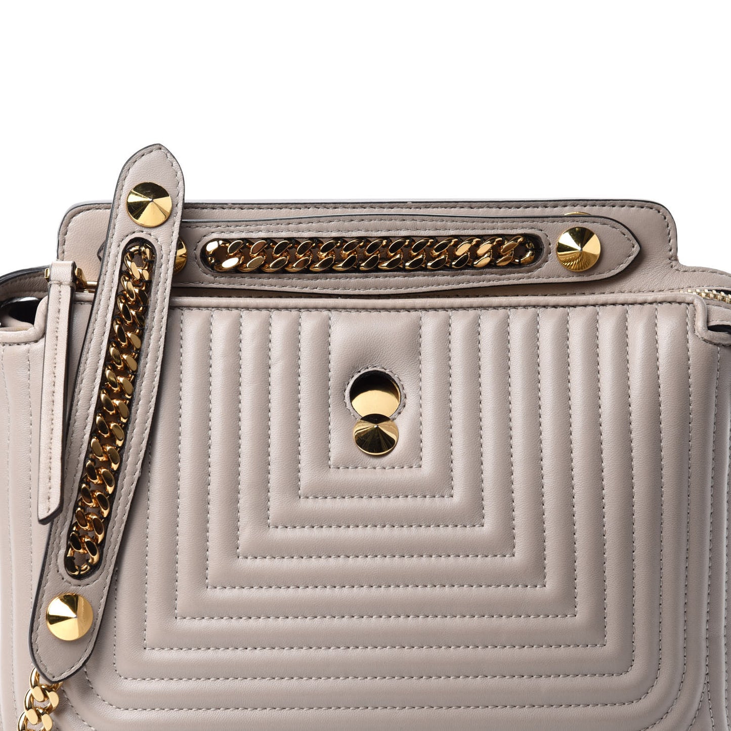 Shiny Nappa Trapuntata Chain Small DotCom Click Chain Satchel Grigio Polvere