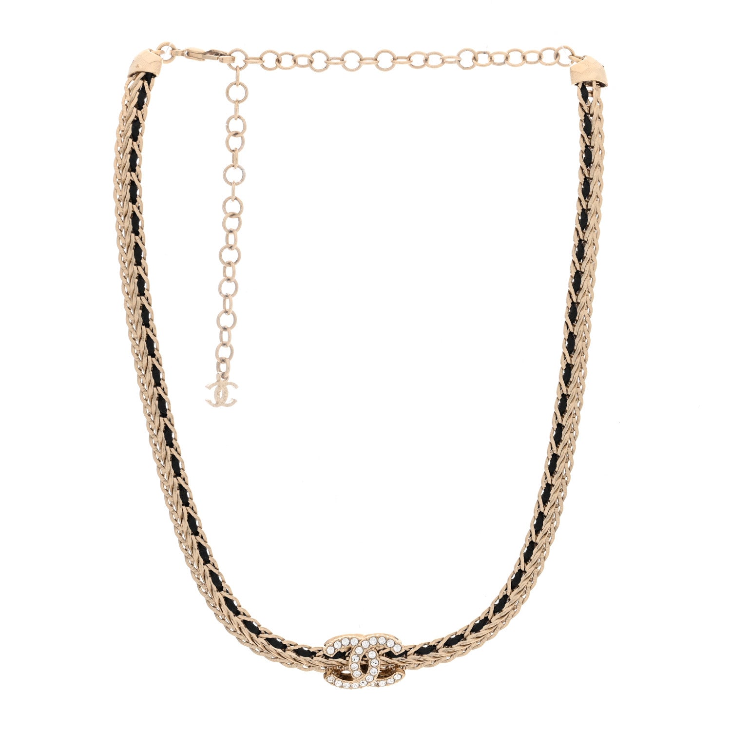 Chanel Metal Lambskin Crystal Chain CC Necklace Black Gold 2 of 5