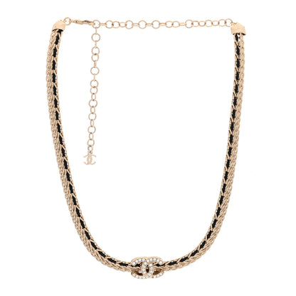 Chanel Metal Lambskin Crystal Chain CC Necklace Black Gold 2 of 5