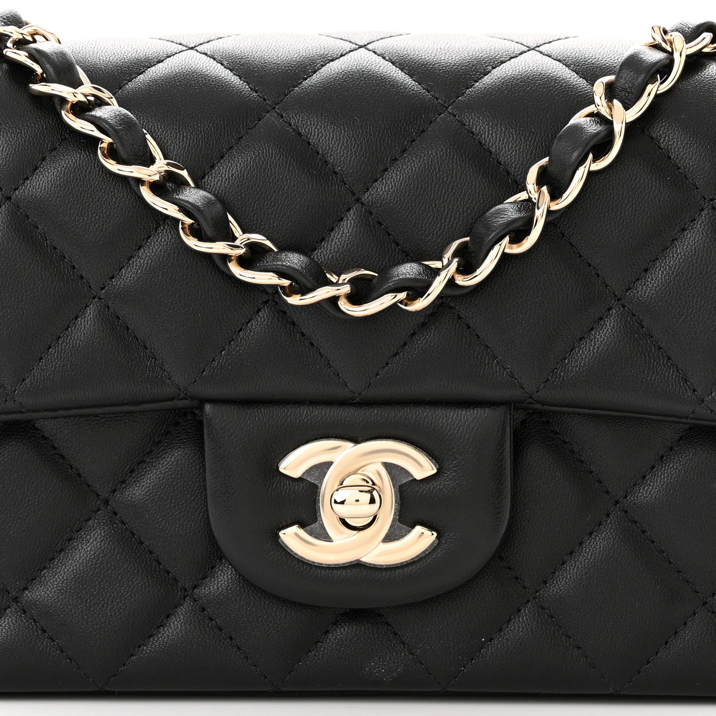 Lambskin Quilted Mini Rectangular Flap Black