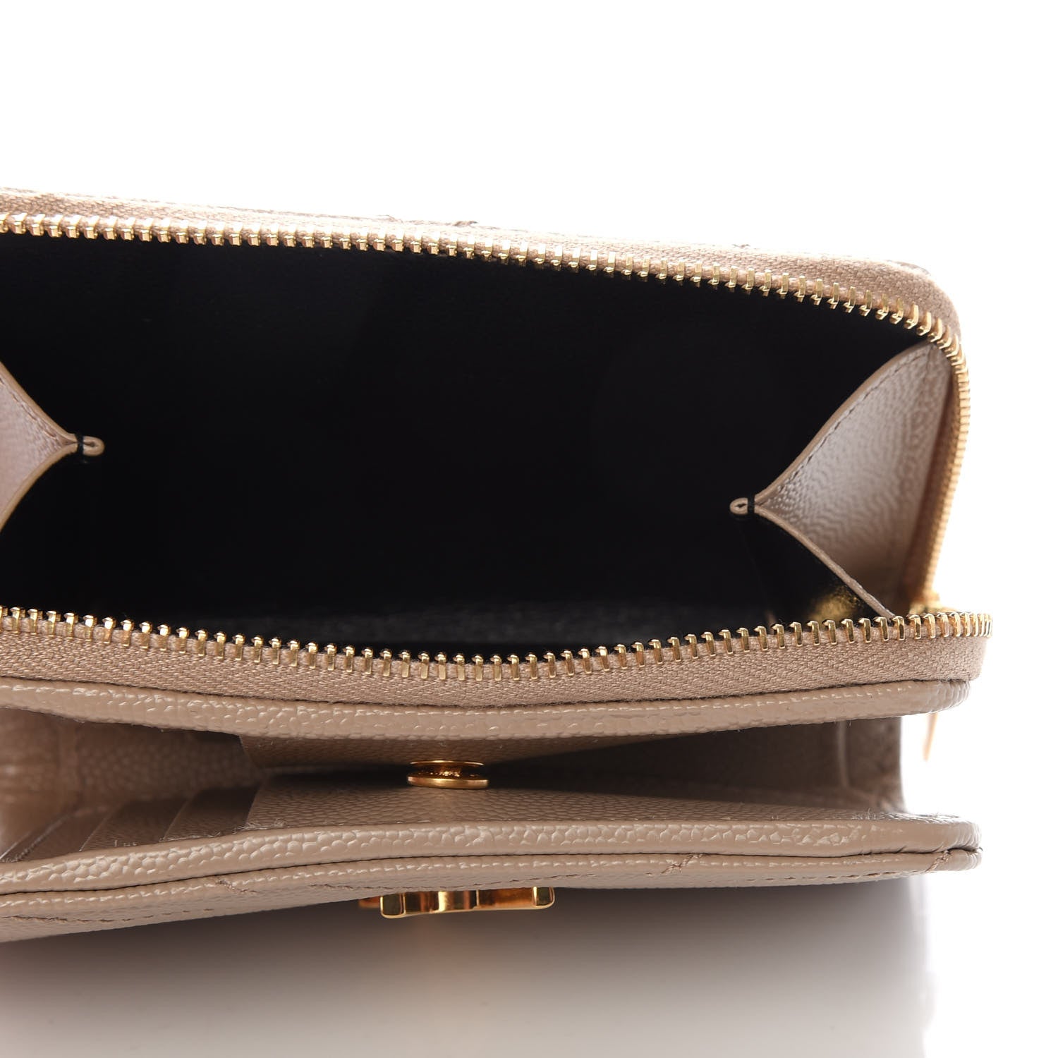 Saint Laurent Grain De Poudre Matelasse Chevron Monogram Compact Zip Around Wallet Dark Latte 5 of 10