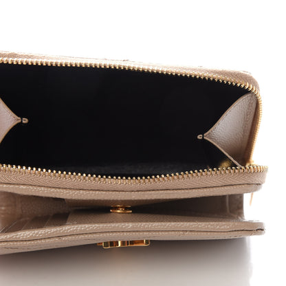 Saint Laurent Grain De Poudre Matelasse Chevron Monogram Compact Zip Around Wallet Dark Latte 5 of 10