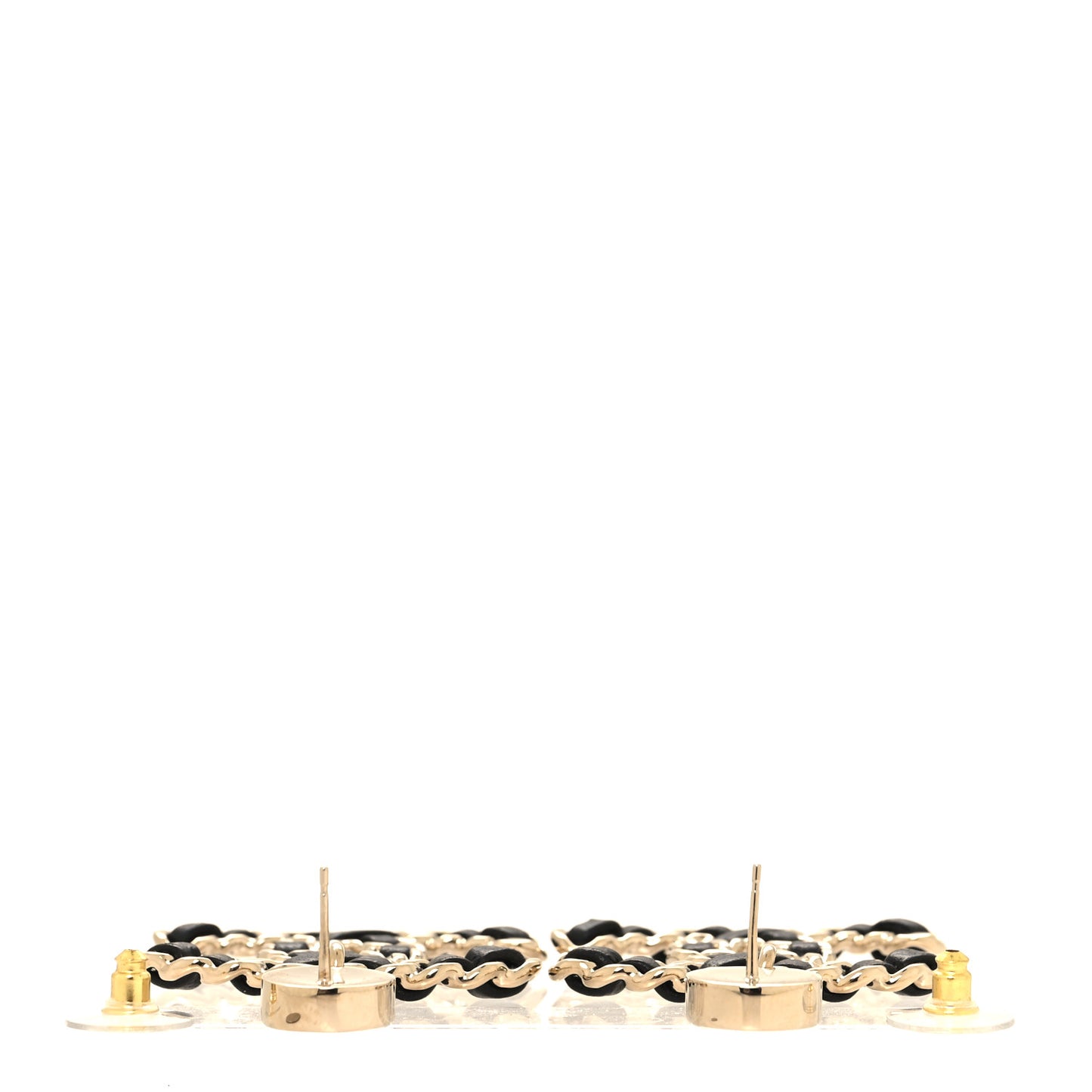 Lambskin Chain CC Drop Earrings Black Gold